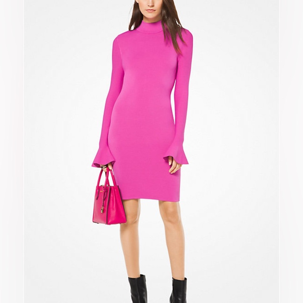 Michael Kors Large Bell Sleeve Long-Sleeve Dress Pink